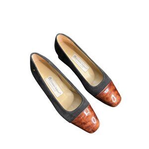 Vintage 80's/90's Etienne Aigner Women's Black Suede Brown Leather Toe Cap Shoes
